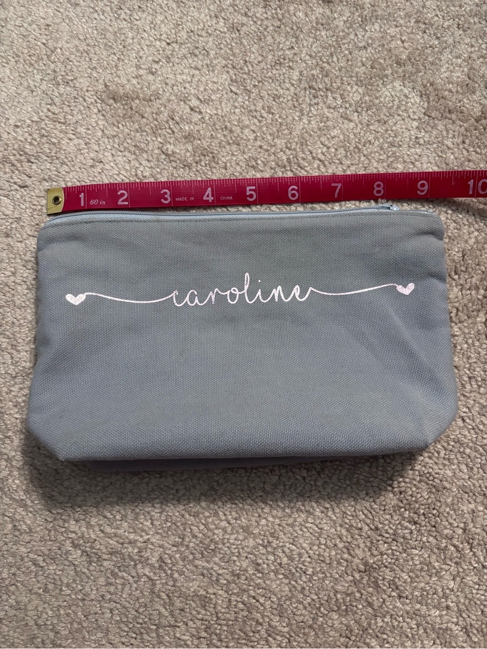 Personalized Gray Canvas Makeup Bag — Caroline